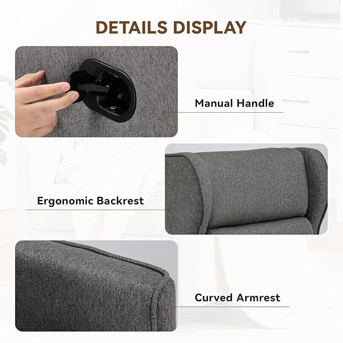 COMHOMA Rocking Recliner Chair,Swivel Glider Reclining Single Sofa Manual Rocker Recliners,Nursery Rocking Chairs with Upholstered Seating for Living Room Office(Gray)