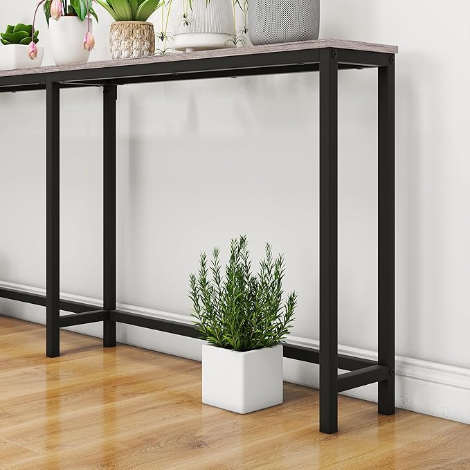 HOMERECOMMEND Sofa Tables Console Table with USB Ports,Behind Couch Table with Oulets & USB Ports,Narrow Entryway Table, Skinny Hallway Tables,Grey