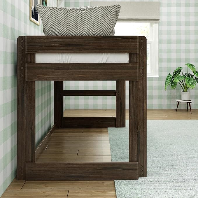 Max & Lily Modern Farmhouse Low Loft Bed, Twin Bed Frame For Kids, Barnwood Brown