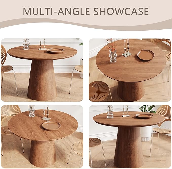 Round Dining Table for 4, 43" Wood Round Kitchen Table, Circle Dining Tables for Kitchen Living Room, Small Spaces