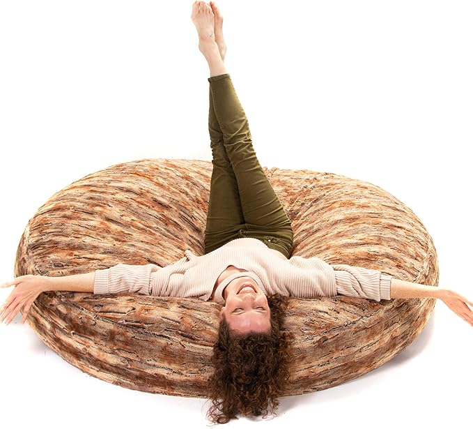 Jaxx 6 Foot Cocoon - 2-in-1 Convertible Bean Bag Bed & Large Bean Bag Chair for Adults, Premium Luxe Faux Fur - Red Fox