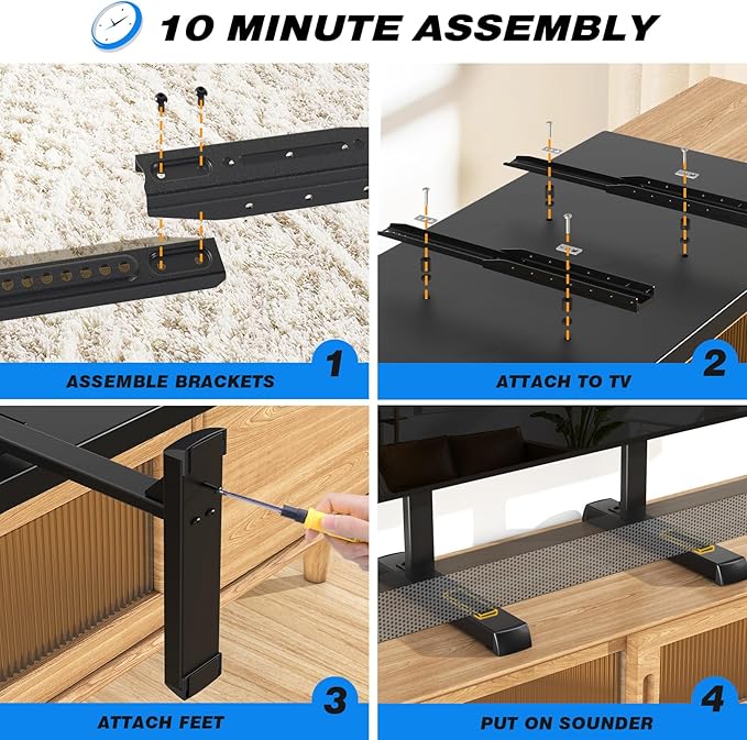 Rfiver Table Top TV Stand with Height Adjustable TV Legs, TV Stands Base with Cable Management for Most 37 to 86 Inch Flat or Curved TVs, Steel TV Feet Holds up to 150 lbs, Max VESA 800x600mm, Black