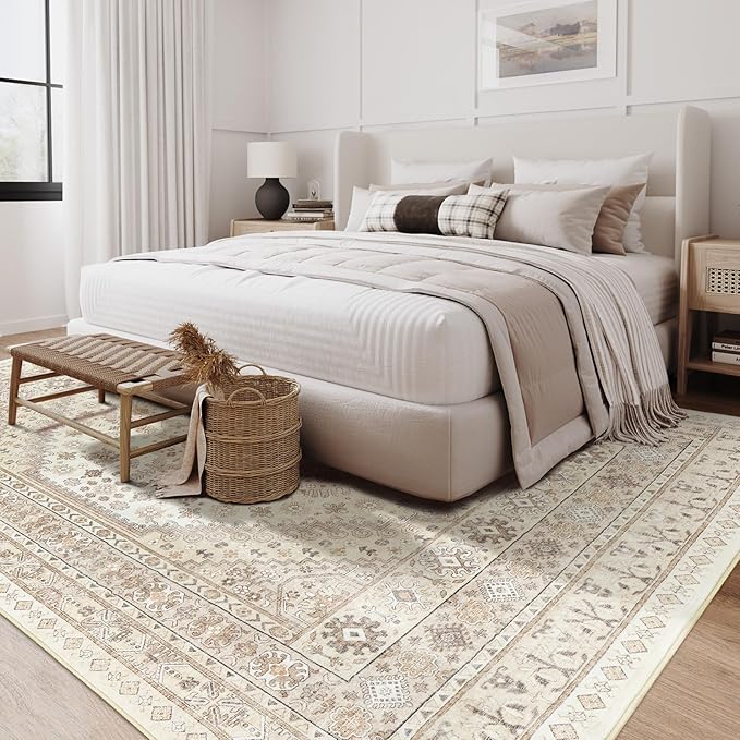 zesthome 8x10 Area Rugs for Living Room,Non-Slip Backing Washable Rugs,Vintage Large Area Rug,Stain Resistant Home Decor Rug