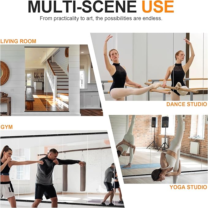 Delma Home Gym Mirror, 70''x24''x2PCS Black Wall Mounted Large Frameless Tempered Glass Wall Mirror for Home Gym, Garage, Bedroom, Bathroom