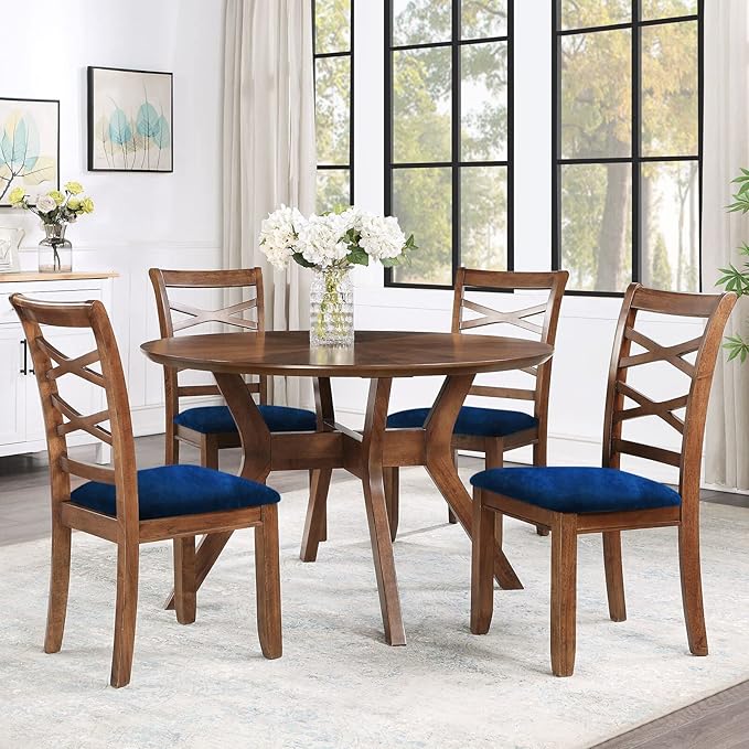 Smiry Velvet Seat Covers for Dining Room Chair Set of 2, Stretch Fit Removable Washable Chair Seat Cushion Protector Slipcovers with Ties, Federal Blue
