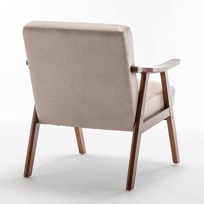 KEIKI Mid Century Modern Accent Chair w/High Wingback,Comfy Fabric Living Room Chairs with Solid Wood Frame, Lounge Reading Armchair, Easy Assembly, Light Camel