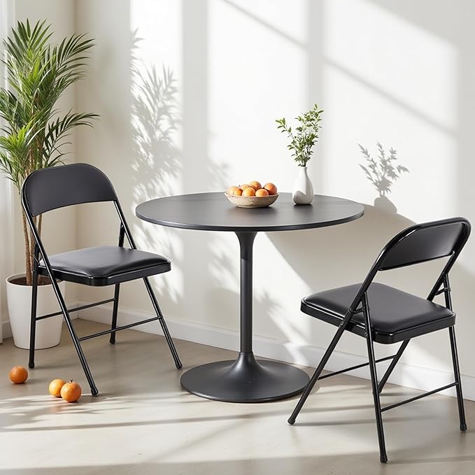 HealSmart 2 Pack Folding Chairs with Leather Padded Cushion Seats, Back & Sturdy Metal Frame, Stackable, Portable, Commercial Event Seat, Indoor Outdoor for Parties, Home Event, Office, Black