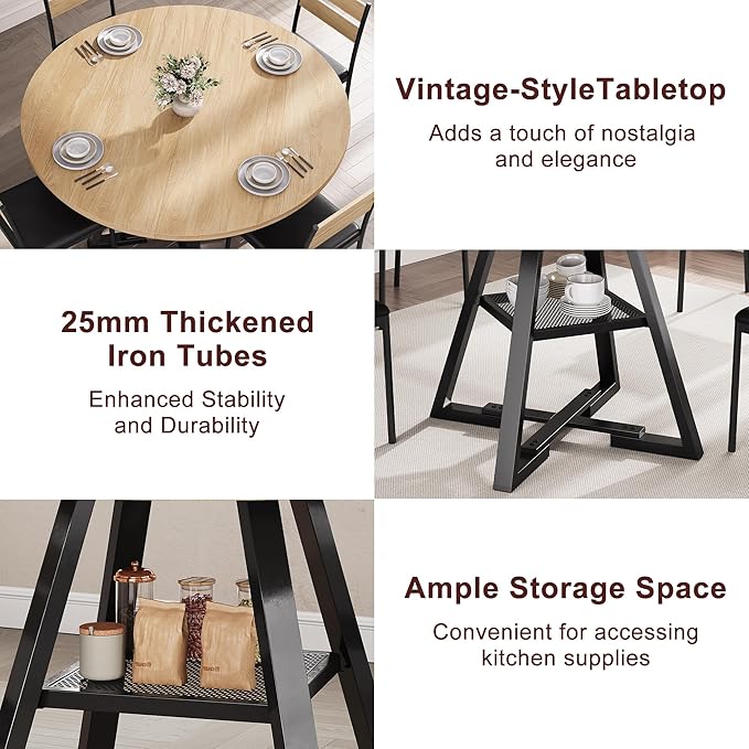 47'' Round Dining Table for 4,Kitchen Dining Room Circle Dinner Pedestal Table,Space Saving Wood Kitchen & Dining Room Furniture (Natual Wood, 47In)