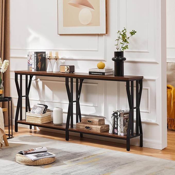 HOMISSUE Sofa Console Table, 70.9" Extra Long Sofa Table with 2-Tier Storage, Industrial Narrow Console Tables Behind Couch, Hallway Table for Entryway, Living Room, Rustic Brown