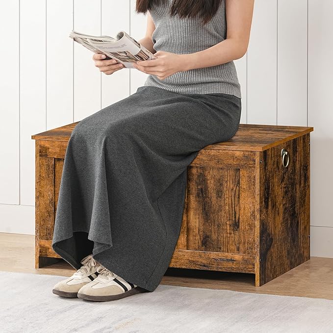 HOOBRO Storage Bench, 29.5" Retro Wooden Storage Chest, Wooden Storage Trunk, Toy Chest with Lift Top, Multifunctional Entryway Organizer, for Entryway, Living Room, Rustic Brown FG751CW01