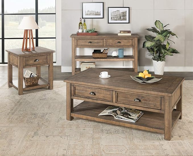 Martin Svensson Home Monterey End Table - Reclaimed Natural Wood Finish- Coastal Style - with Shelf and Cabinet for Storage