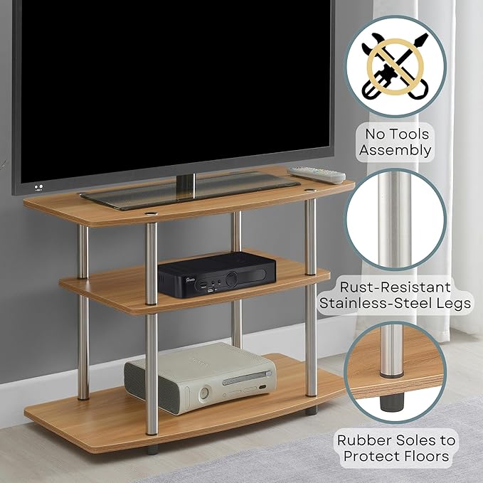 Convenience Concepts Designs2Go No Tools 3-Tier Stand Entertainment Center 37 Inches, Modern TV Console with Shelves for Living Room, 31.5", Light Oak