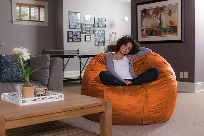 Sofa Sack Bean Bag Chair - Plush, Ultra Soft - Memory Foam Bean Bag Chair with Microsuede Cover - Stuffed Foam Filled Furniture and Accessories for Dorm Room 5 Feet - Tangerine