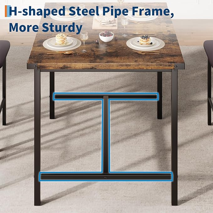 IDEALHOUSE Dining Table Set for 4 w/Counter Height Table & 4 Upholstered Bar Stools, 5-Piece Kitchen Table Set with Footrest & Corner Protector, for Kitchen Room, Apartment, Pub