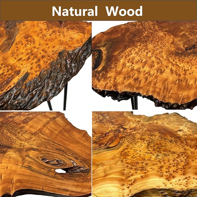 Live Edge Coffee Table, Natural Wood Coffee Table for Living Room, Natural Fir Unique Desktop with Metal Hairpin Legs (Plus Size)