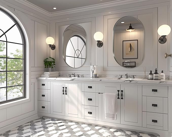 ANDY STAR Brushed Nickel Mirror Bathroom, 30x40 Inch Oval Mirrors for Bathroom, Nickel Pill Shaped Mirror in Premium Stainless Steel Metal Frame Wall-Mounted Mirror 1”Deep Hangs Horizontal/Vertical