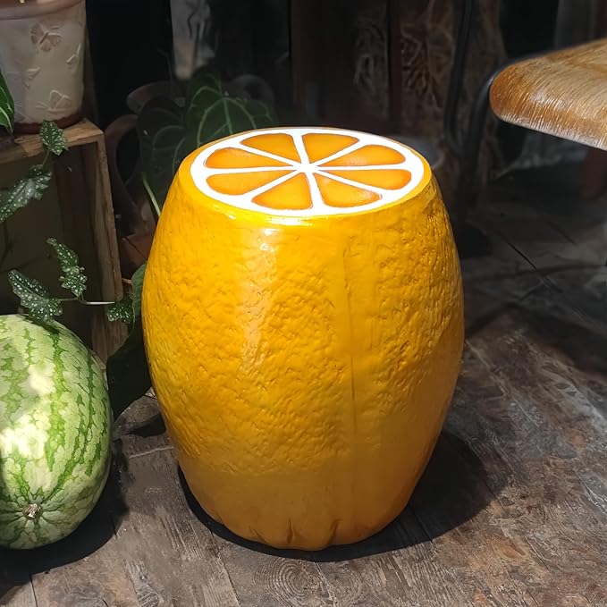 18" Orange Shaped Fruit-Inspired Side Table Orange Statue Indoor Outdoor Accent Seat Plant Stand MGO Garden Stool for Patio Balcony or Living Room Decor