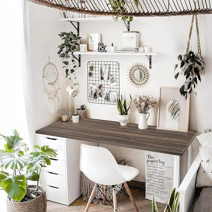 Kaboon Universal Tabletop 40"x18", Solid One-Piece Melamine Table Top, Double L-Desk Floating Desk DIY, Home and Office,Eucalyptus