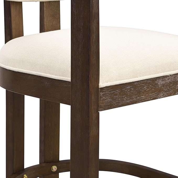 Christopher Knight Home Set of 2 Ryland Modern 26" Counter Height Bar Stools, Fabric Upholstered Counter Stools,Wooden Kitchen Island Armchair with Footrest, Round Backrest, Soft Seating,Beige+Walnut