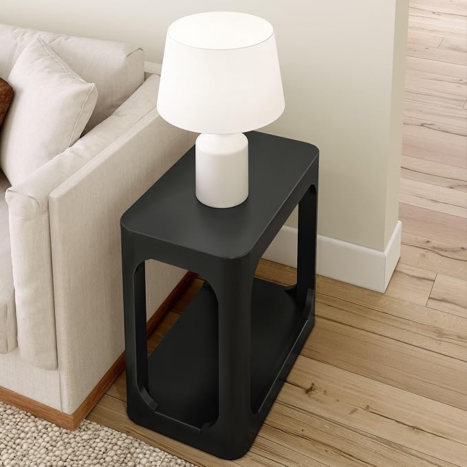 Plank+Beam Modern Rounded Rectangular Side Table with Shelf, Solid Wood End Table for Living Room, 25in, Black