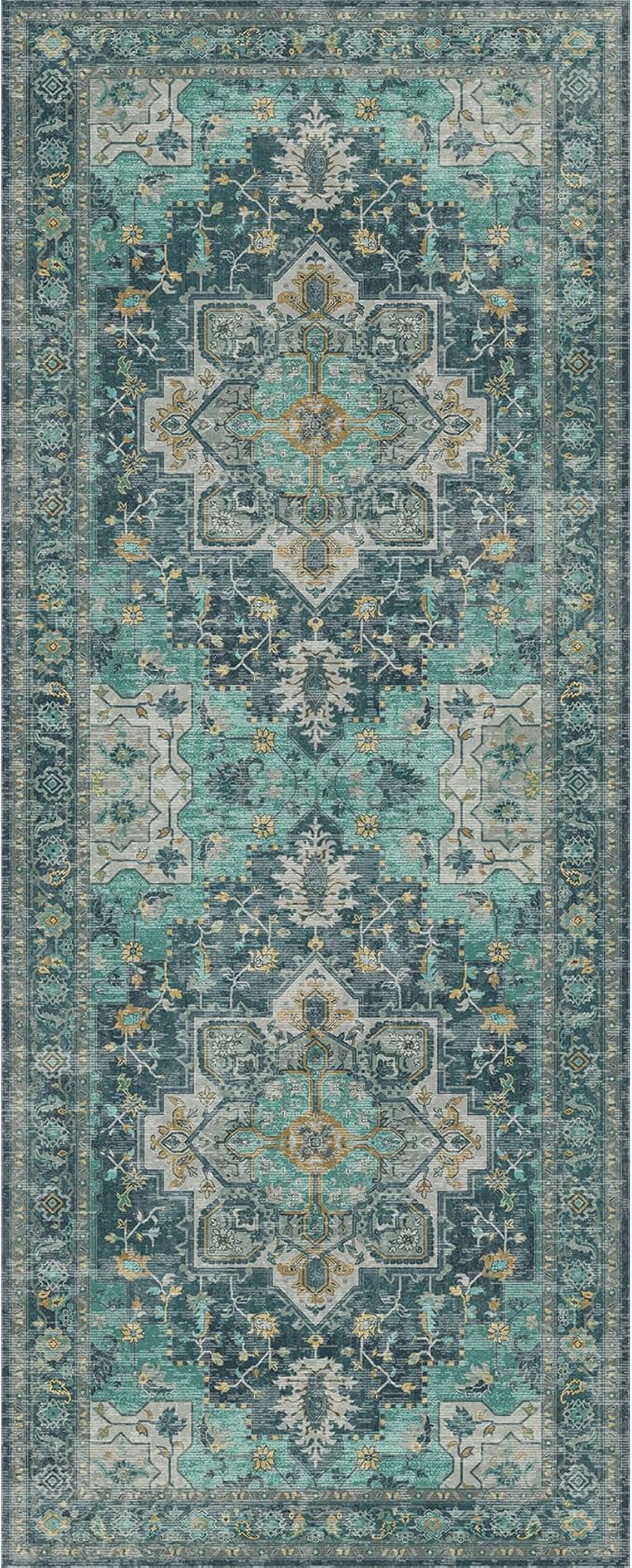 GENIMO 2x6 Runner Rugs for Hallway, Machine Washable Non Slip Vintage Rugs, Low Pile Lightweight Soft Print Rug for Enrtyway, Corridor, Home Office, Kitchen, Dark Green
