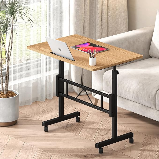 Klvied Small Standing Desk Adjustable Height for Sitting and Standing, Portable Laptop Table for Walking Pad,Oak
