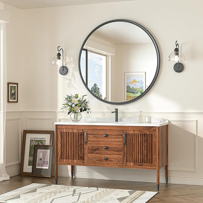 TokeShimi 36 in Round Black Mirror Framed for Over Sink Tempered, Shatterproof Round Mirror, 36x36 Circle Bathroom Vanity Mirrored Farmhouse for Entryway, Bedroom, Restroom, Vanity, Living Room