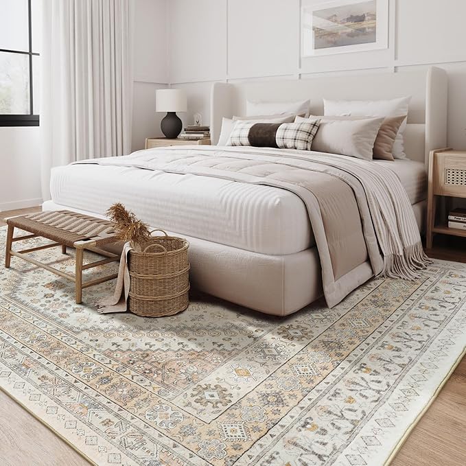 zesthome 8x10 Area Rugs for Living Room,Non-Slip Backing Washable Rugs,Vintage Large Area Rug,Stain Resistant Home Decor Rug