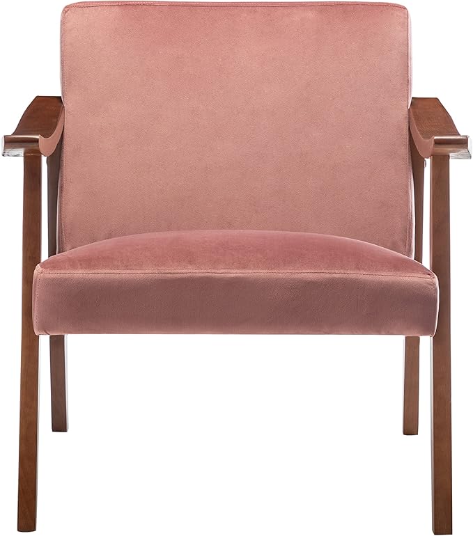 Container Furniture Direct Accent Chair with Velvet Upholstery and Solid Wood Frame, Classic Mid-Century Modern Living Room Furniture for Extra Seating, Rose