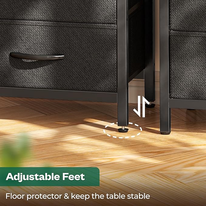 Huuger Nightstands Set of 2, 27.6 Inch End Tables with Charging Station, Bed Side Tables with Fabric Drawers, USB-C Port and Outlet, Night Stands for Bedroom, Black