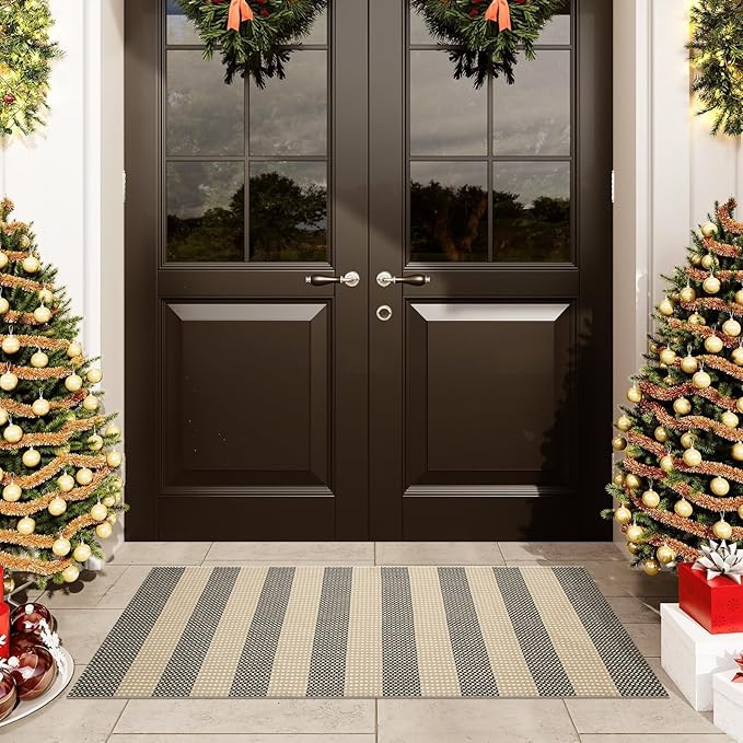OJIA Front Door Rug 24"x51" Halloween Doormat Washable Fall Front Door Mat Indoor Entrance Tan Washable Porch Rug Woven Striped Outdoor Mat Entryway Rugs Small Area Rug for Kitchen Entry Bathroom