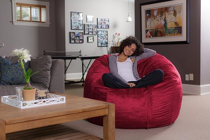 Sofa Sack Bean Bag Chair - Plush, Ultra Soft - Memory Foam Bean Bag Chair with Microsuede Cover - Stuffed Foam Filled Furniture and Accessories for Dorm Room 5 Feet - Cinnabar