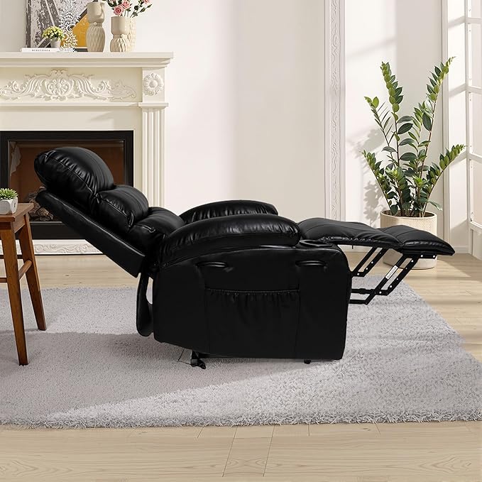 Recliner Chair Power Lift Massage Chair Full Body 21" Large Size Electric Recliner with 8 Point Vibration Massage and Lumber Heat, Remote Control, Side Pockets and Cup Holders, Black