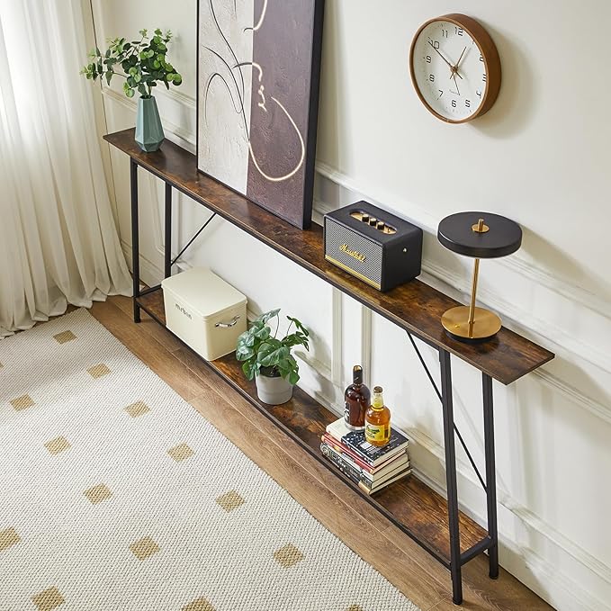 IBUYKE 78.7 Inches Extra Long Sofa Table Behind Couch, Industrial 2-Layer Console Table for Hallway, Entryway & Living Room,Rustic Brown UTMJ063H