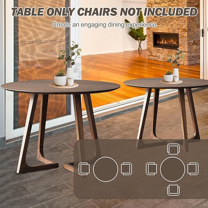 Walnut Round Dining Table for 4, 35.4" Small Wood Round Kitchen Table with Solid Wood Legs, Mid Century Modern Dining Room Tables for Home, Restaurant,Circle Coffee Table for Small Space