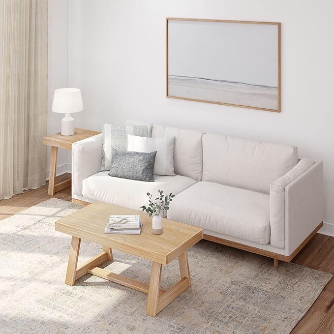 Plank+Beam Classic Rectangular Coffee Table, 40 Inch Farmhouse Coffee Table, Mini Center Tables for Small Spaces, Small Living Space Tea Table, Blonde Wirebrush
