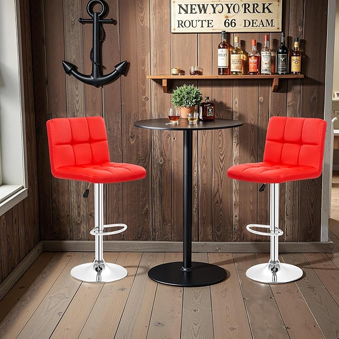 BestOffice Bar Stools Set of 2, Adjustable PU Leather Swivel Barstools, Modern Counter Stools with Back and Footrest, Counter Height Barstools for Bar, Kitchen and Dining Room
