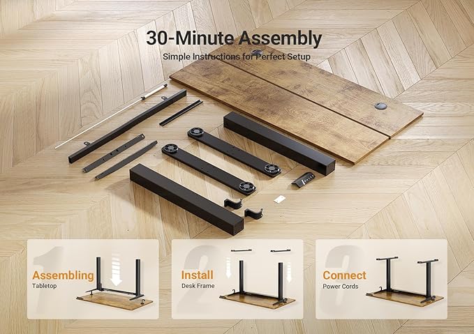 Seang Electric Standing Desk Adjustable Height, 48 x 24 Inch Sit Stand Desk with T-Shaped Frame, 3 Memory Presets & Cable Management for Home Office Computer Workstation, Black Frame/Rustic Brown Top