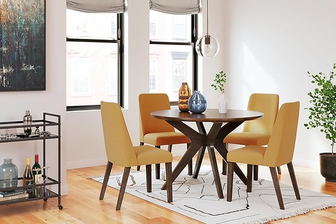 Signature Design by Ashley Lyncott Contemporary Dining Room Upholstered Side Chair with Foam Cushion, 2 Count, Yellow & Brown