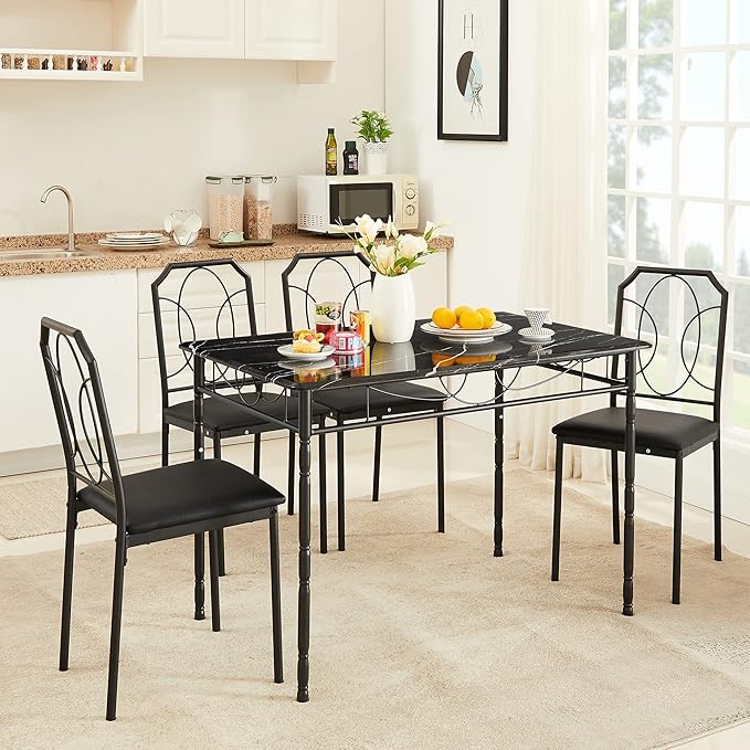 VECELO 5 Piece Dining Table Set for 4, Dinette with Chairs for Kitchen, Breakfast Nook, Small Space,Easy Assembly