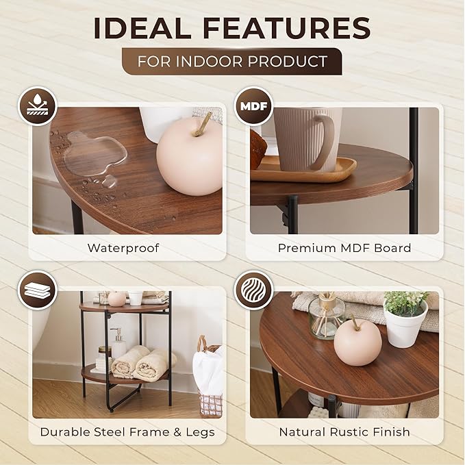 Mijas 2-Tier Side Table, Round End Table, A Stylish and Functional Addition for Home & Office, Perfect for Decor, Storage Solutions, and Enhancing Any Living Space (Brown)