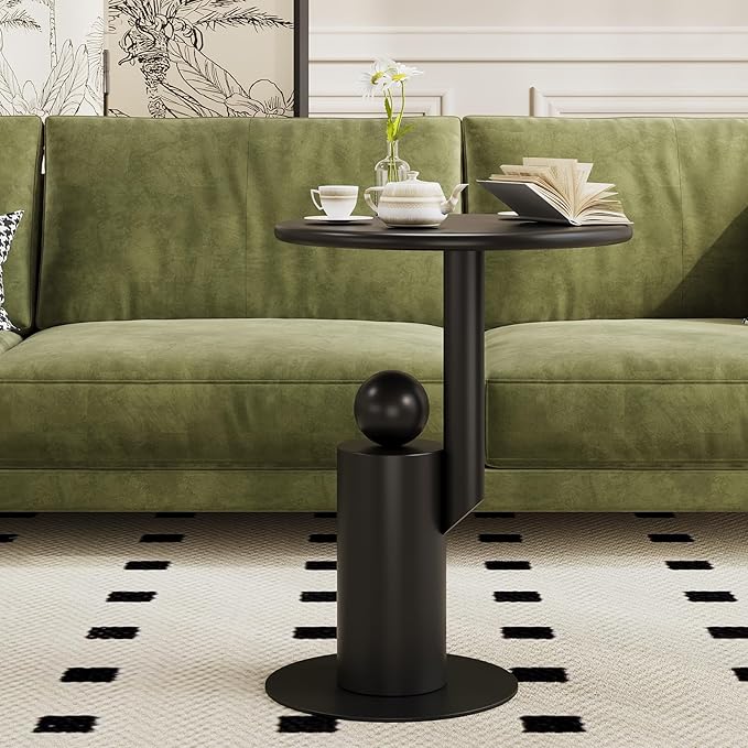 Metal Round Side Table,Matte Modern Accent End Tables Coffee Tables,Small Drink Table for Small Spaces,Pedestal Tables for Living Room, Bedroom, Corners, and Office, 21.65'' Height