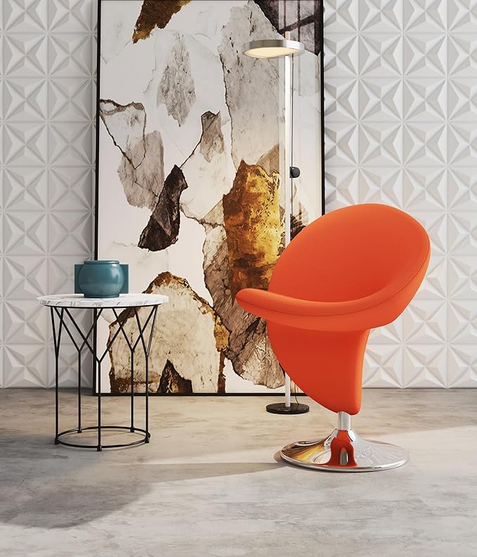 Manhattan Comfort Curl Swivel Accent Chair Set of 2 with 360° Turn, Fully Assembled, Wool Blend Upholstery, Modern Ergonomic Design with Polished Chrome Base, Living Room & Office, Set of 2, Orange