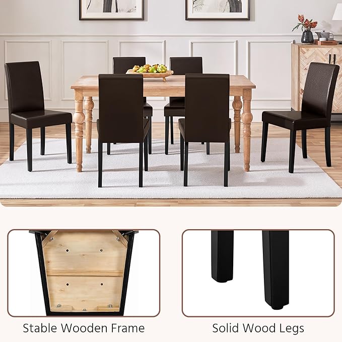 Yaheetech Dining Chairs Set of 2 Faux Leather Modern Dining Room Chairs with Rubberwood Legs and Padded Seat for Kitchen/Living Room/Restaurant, Dark Brown