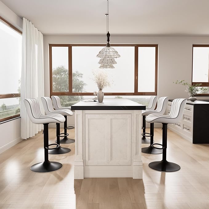 YOUNIKE 3 White Bar Stools Modern Swivel Counter Height Bar Chair with Back Adjustable Kitchen Island Faux Leather Padded Barstools taburetes de bar Breakfast sillas para barra de cocina 3PCS