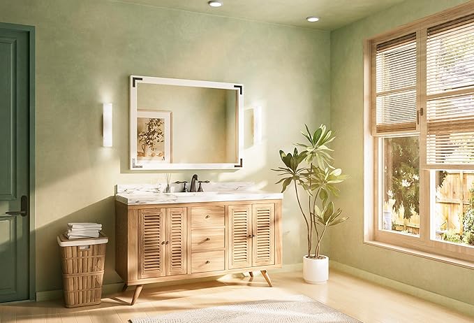 TETOTE 40 x 30 White Wood Framed Mirror for Bathroom Wall/Bedroom/Living Room/Entryway Farmhouse Rustic Bathroom Vanity Mirror Waterproof (Horizontal/Vertical Mounted)