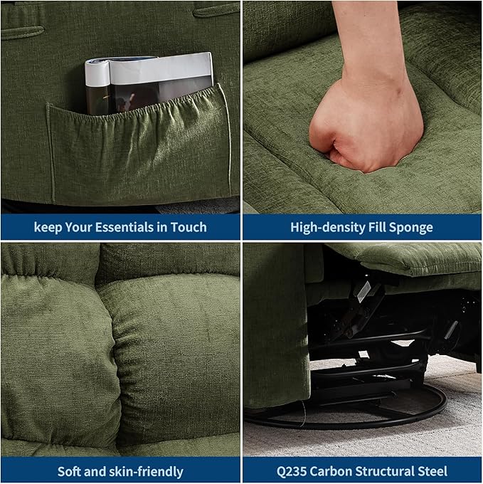 Rocking Recliner Chair with Vibration Massage & Heat, 360° Swivel Oversized Rocker Recliner with Side Pocket for Living Room, Bedroom & Nursery