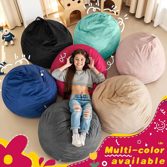 HABUTWAY 2FT Bean Bag Chair, 2' Beanbags Small Bean Bag Chairs with Filling, Teardrop Bean Bag Chair Luxurious Velvet Ultra Soft Fur with Removable Cover (Hot Pink)