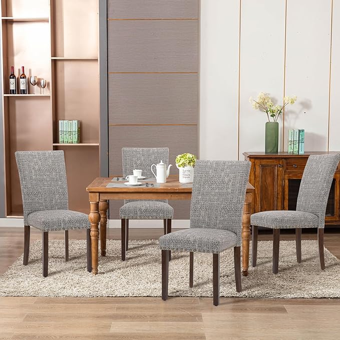 COLAMY Upholstered Parsons Dining Chairs Set of 2, Fabric Dining Room Kitchen Side Chair with Nailhead Trim and Wood Legs - Boho