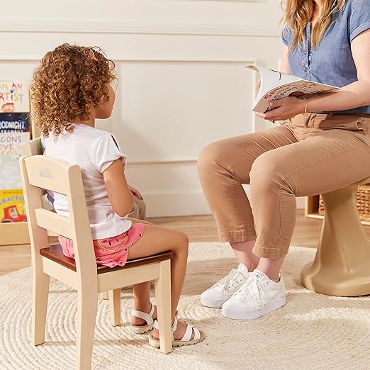 ECR4Kids Hideaway Table and Chair Set, Kids Furniture, Dark Walnut/Antique White, 3-Piece